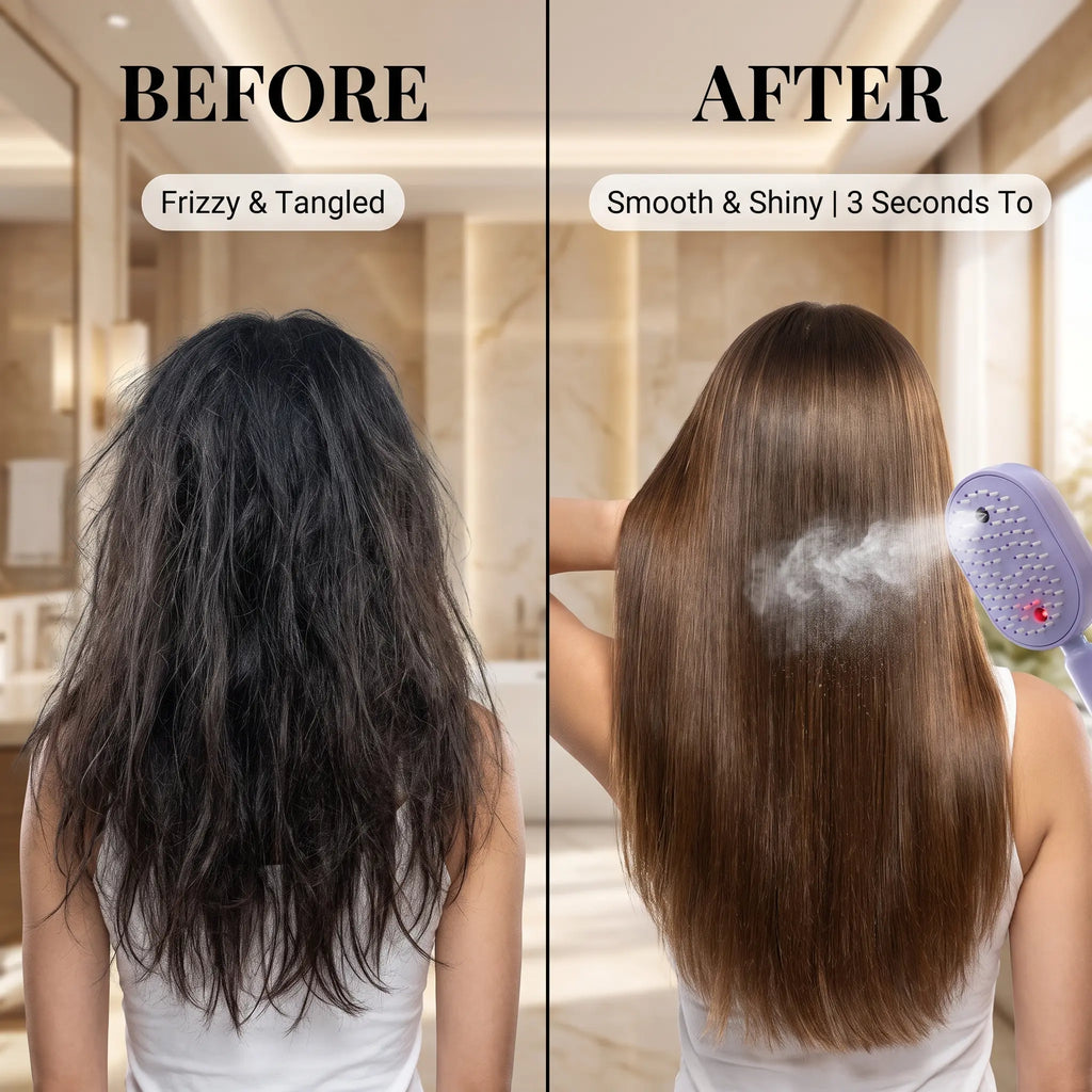 Electric Spray Air Cushion Massage Comb, 2026 Upgrade Purple Electric Steam Hair Brush with Misting Detangling for Dry Frizzy Hair, Self-Cleaning Gloss Enhancing Care Brush for Women