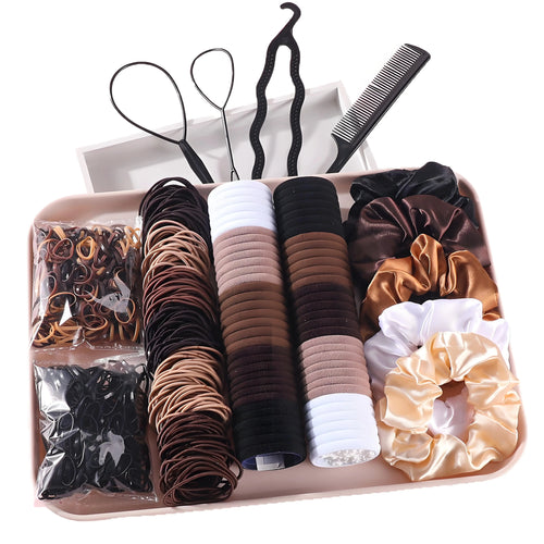 Women'S 1109-Piece Hair Accessories Set - Everyday Plain Seamless Ponytail Holders, Vintage Bohemian Scrunchies, Hair Styling Tools, Accessories for Women