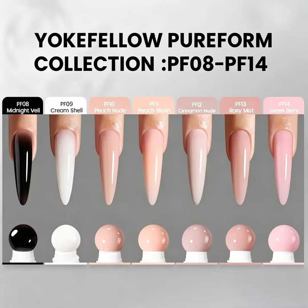 YOKEFELLOW PUREFORM Nail Extension Gel PF11 Peach Blush Nude Pink Color Hema-Free Tpo-Free Tmpta-Free 100% Pure Gel Poly Nail Gel for Professional Salon Use 50G/1.76 Oz