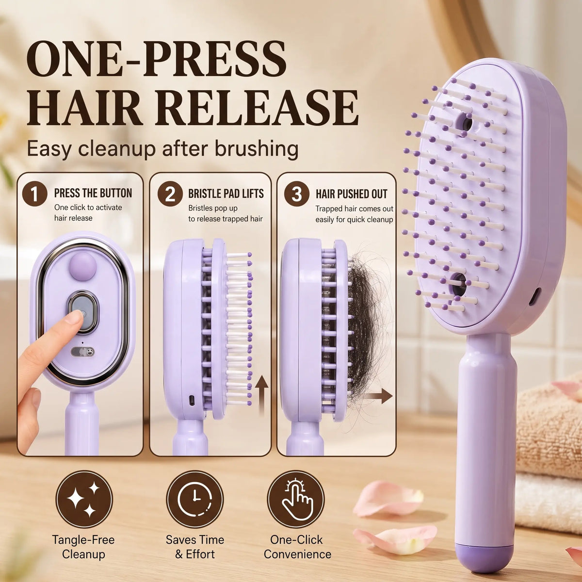 Electric Spray Air Cushion Massage Comb, 2026 Upgrade Purple Electric Steam Hair Brush with Misting Detangling for Dry Frizzy Hair, Self-Cleaning Gloss Enhancing Care Brush for Women
