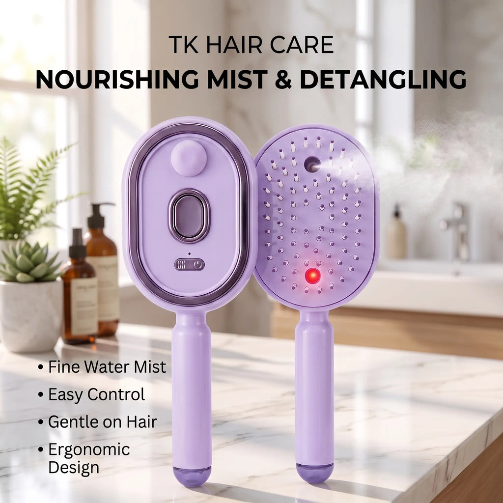 Electric Spray Air Cushion Massage Comb, 2026 Upgrade Purple Electric Steam Hair Brush with Misting Detangling for Dry Frizzy Hair, Self-Cleaning Gloss Enhancing Care Brush for Women