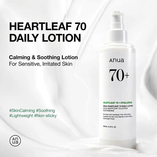 Anua Heartleaf 70 Daily Lotion - Ultimate Hydration & Soothing Moisturizer for All Skin Types | Korean Skincare Essential (6.76 fl. oz.)