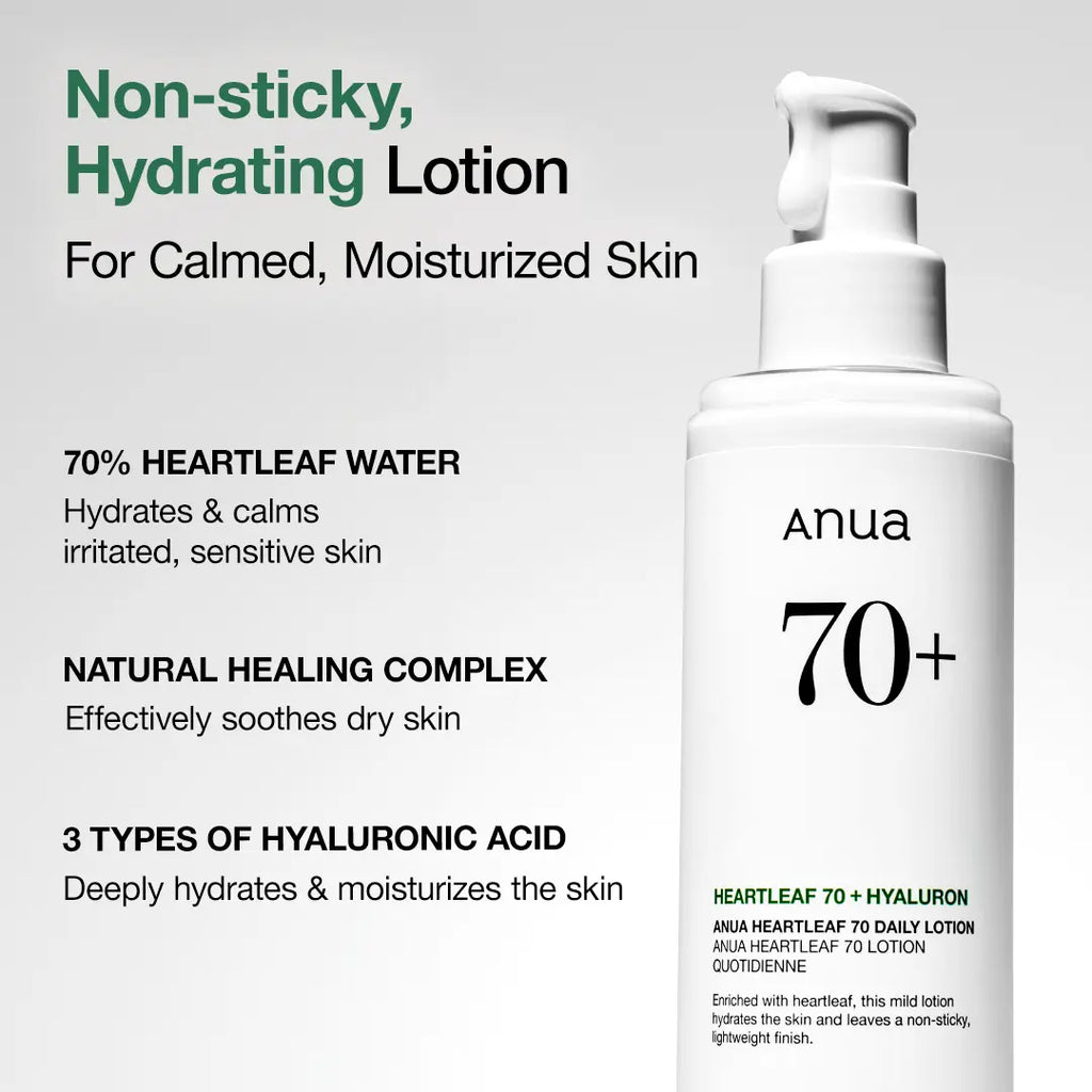 Anua Heartleaf 70 Daily Lotion - Ultimate Hydration & Soothing Moisturizer for All Skin Types | Korean Skincare Essential (6.76 fl. oz.)