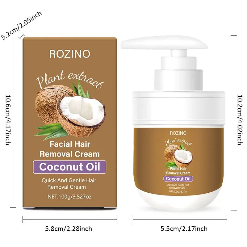 Coconut Oil Facial Hair Removal Cream, Gentle Formula for Upper Lip & Face, Quickly Dissolves Hair at the Root, Moisturizing for Smooth, Spot-Free Skin
