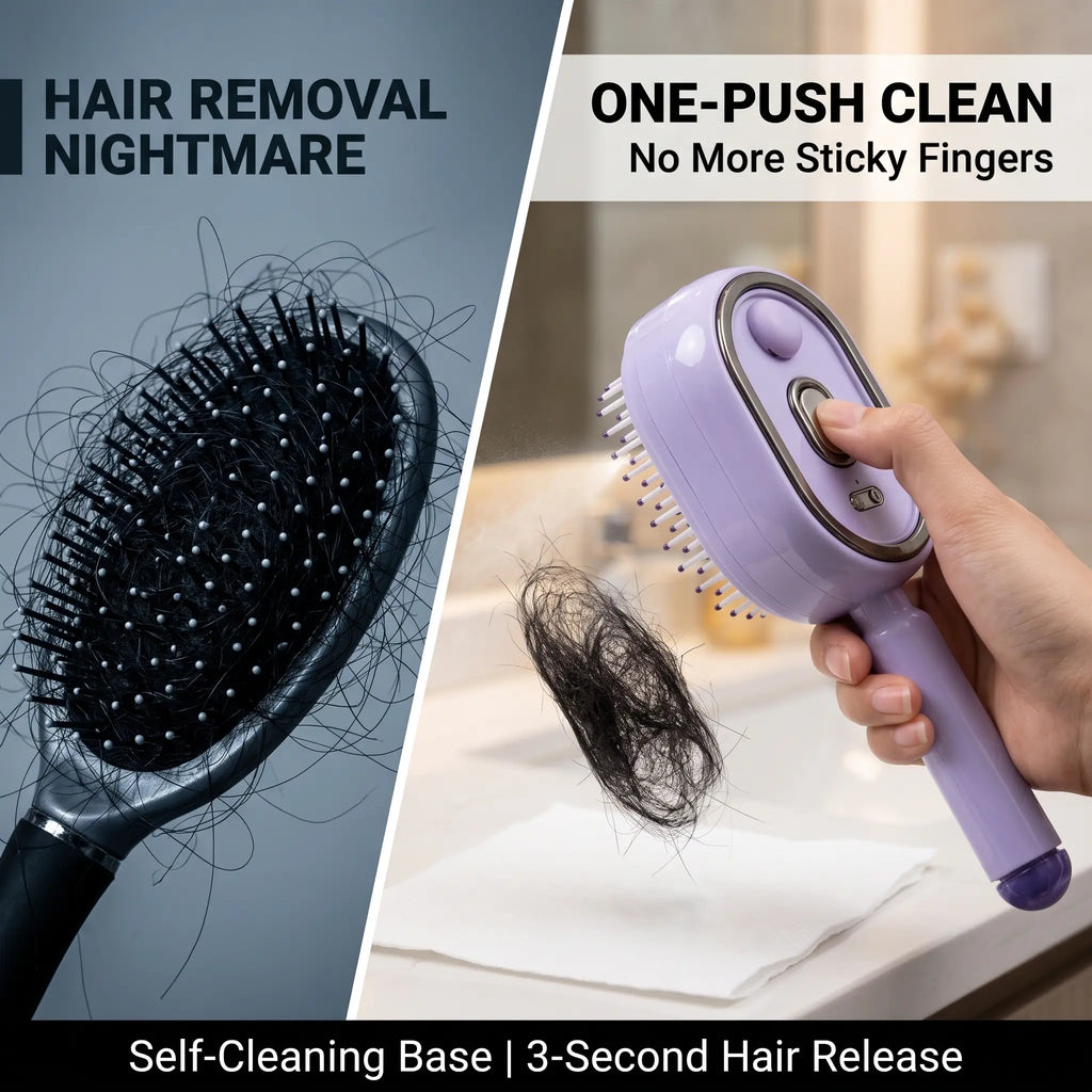 Electric Spray Air Cushion Massage Comb, 2026 Upgrade Purple Electric Steam Hair Brush with Misting Detangling for Dry Frizzy Hair, Self-Cleaning Gloss Enhancing Care Brush for Women