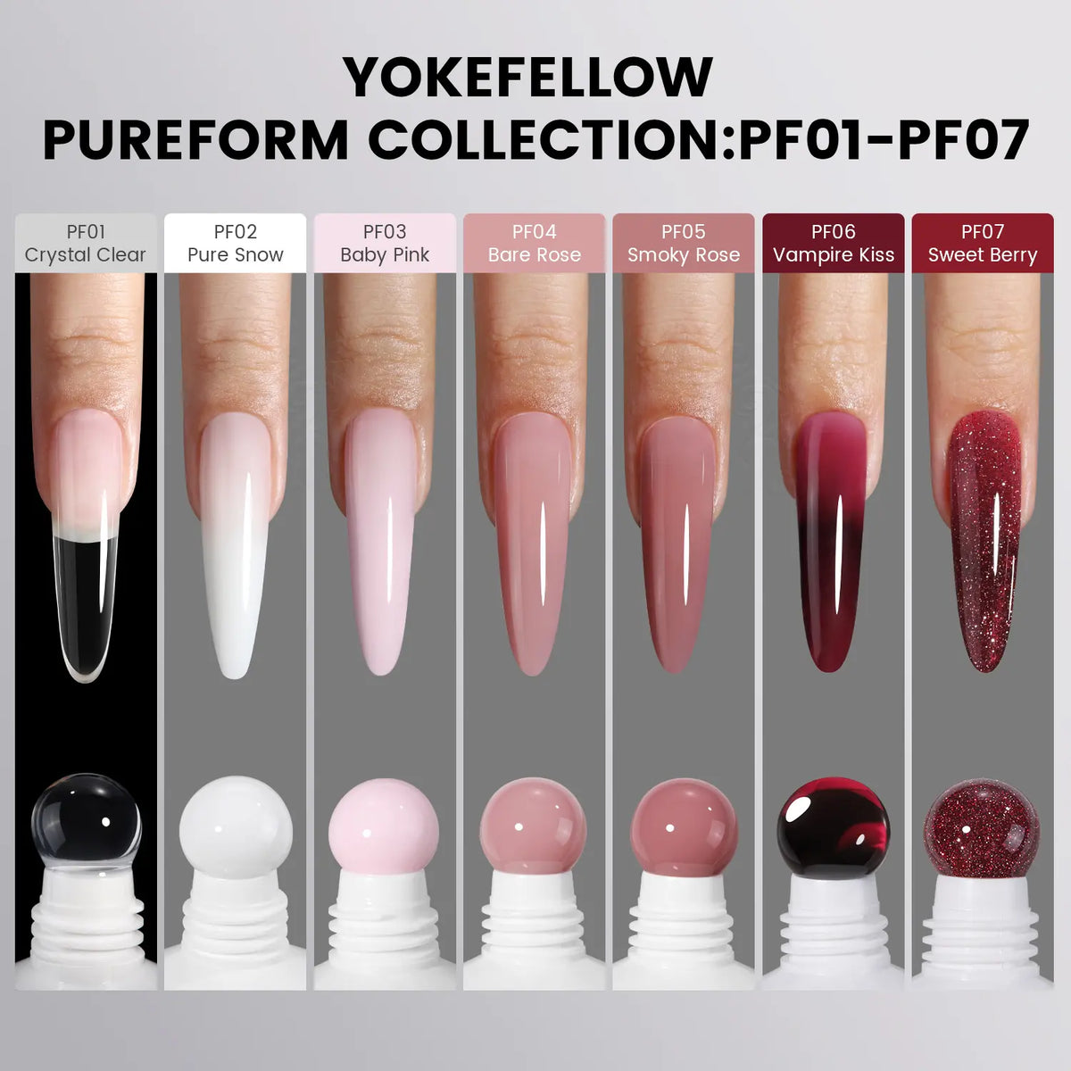 YOKEFELLOW PUREFORM Nail Extension Gel PF11 Peach Blush Nude Pink Color Hema-Free Tpo-Free Tmpta-Free 100% Pure Gel Poly Nail Gel for Professional Salon Use 50G/1.76 Oz