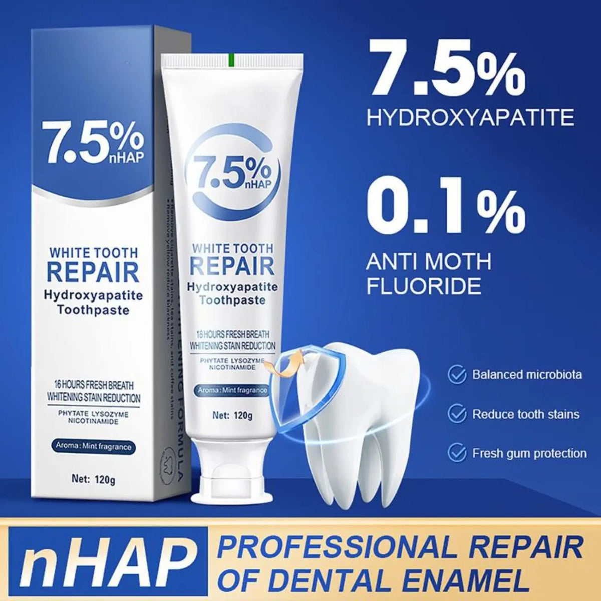 7.5% Nanoscale Hydroxyapatite Mouthwash, Specially Formulated Tooth Remineralization Solution for Enamel Protection, Mild Mint Teeth Sensitivity Solution for Daily Oral Care & Fresh Breath