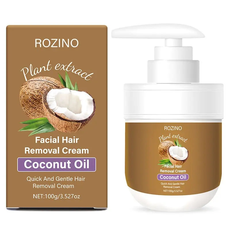 Coconut Oil Facial Hair Removal Cream, Gentle Formula for Upper Lip & Face, Quickly Dissolves Hair at the Root, Moisturizing for Smooth, Spot-Free Skin