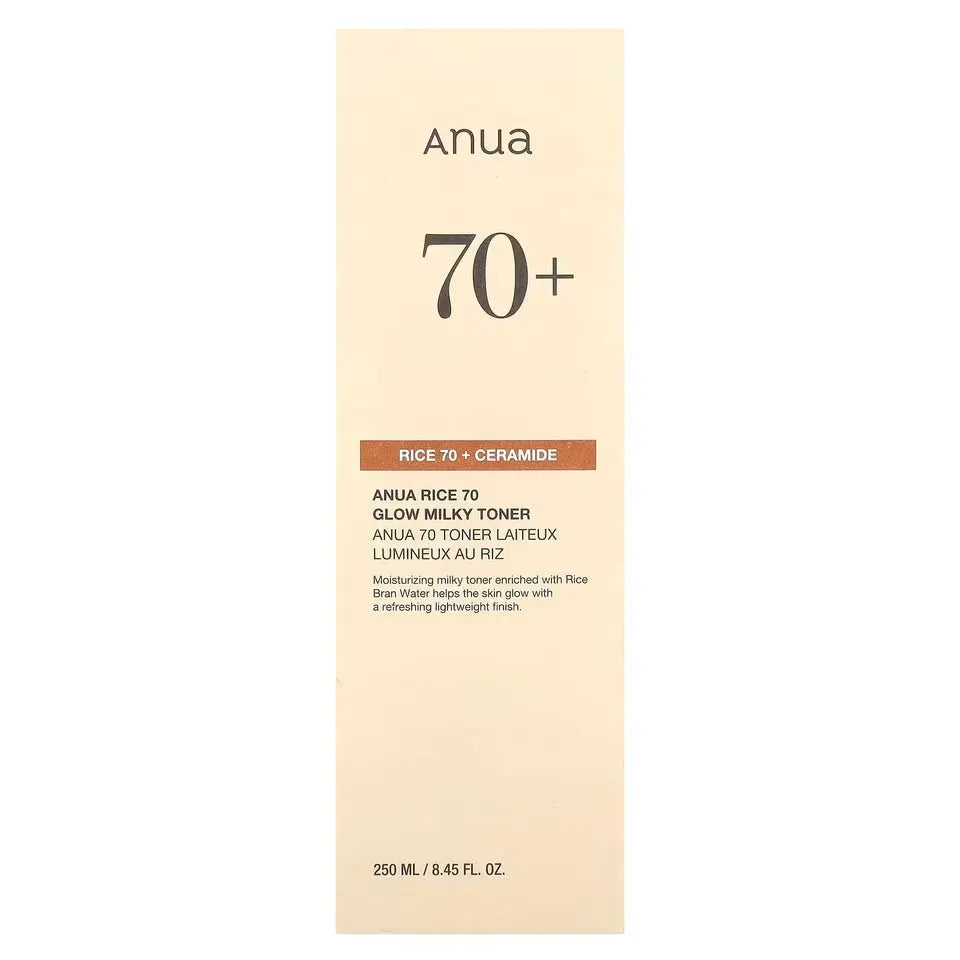 Anua Rice 70+ Glow Milky Toner - Nourishing & Hydrating Korean Formula for Sensitive Skin, Lightweight & Brightening, 250ml