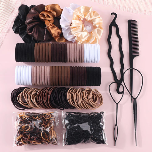 Women'S 1109-Piece Hair Accessories Set - Everyday Plain Seamless Ponytail Holders, Vintage Bohemian Scrunchies, Hair Styling Tools, Accessories for Women