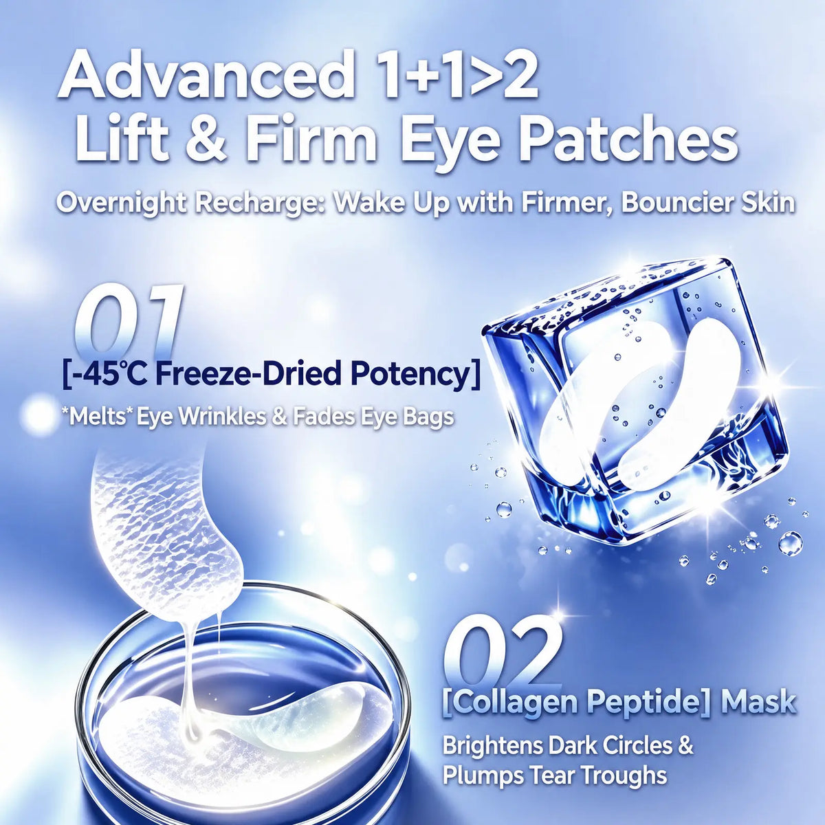 CKA Unscented Freeze-Dried Collagen Under-Eye Patches - Anti-Aging Mask with Lyophilized Peptides, Hyaluronic Acid, Multi Botanical Extracts for All Skin: Hydrates, Soothes, Smooths Fine Lines