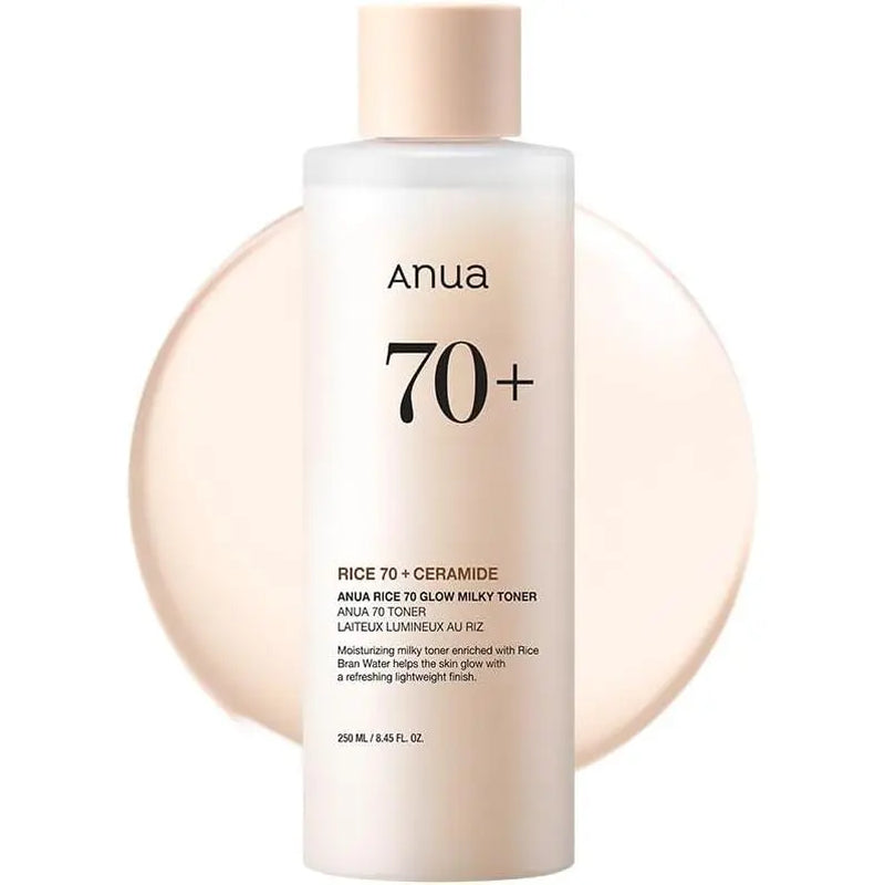 Anua Rice 70+ Glow Milky Toner - Nourishing & Hydrating Korean Formula for Sensitive Skin, Lightweight & Brightening, 250ml