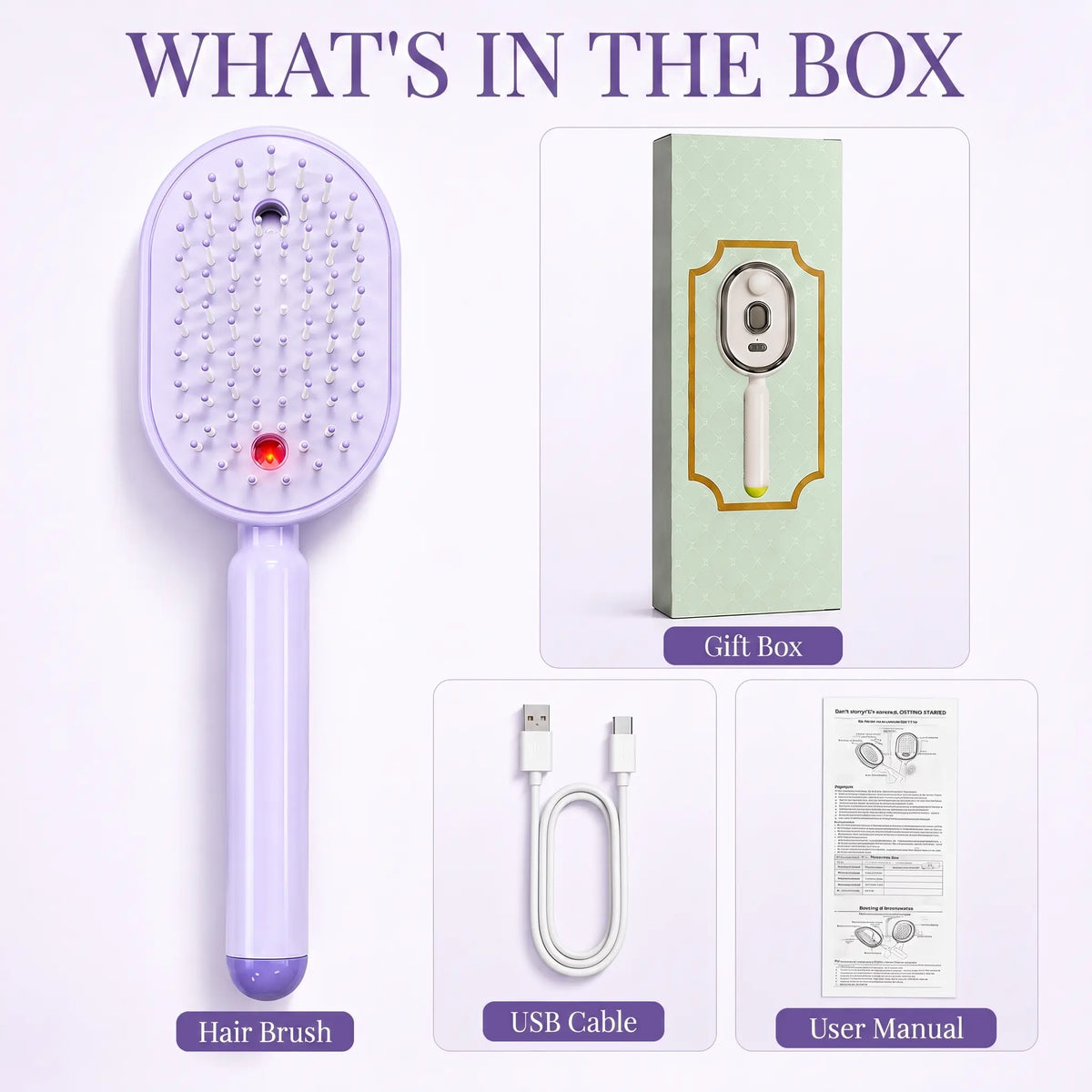 Electric Spray Air Cushion Massage Comb, 2026 Upgrade Purple Electric Steam Hair Brush with Misting Detangling for Dry Frizzy Hair, Self-Cleaning Gloss Enhancing Care Brush for Women